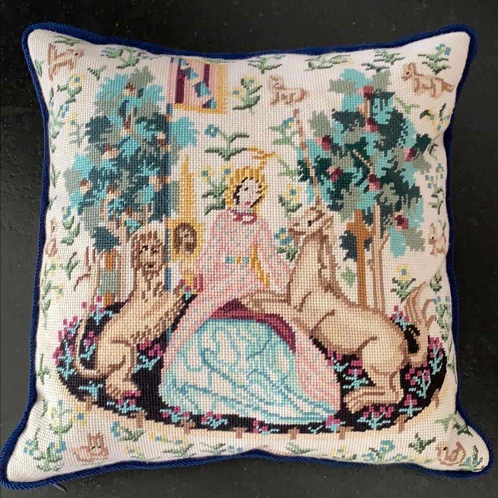 NeedlePoint handstitch embroidered unicorn pillow brand new all handmade